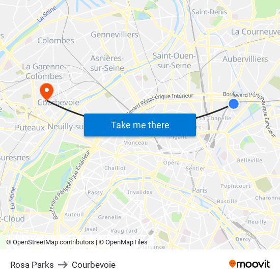 Rosa Parks to Courbevoie map