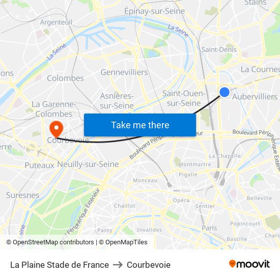 La Plaine Stade de France to Courbevoie map