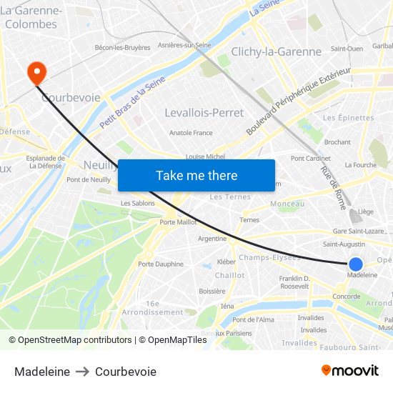 Madeleine to Courbevoie map