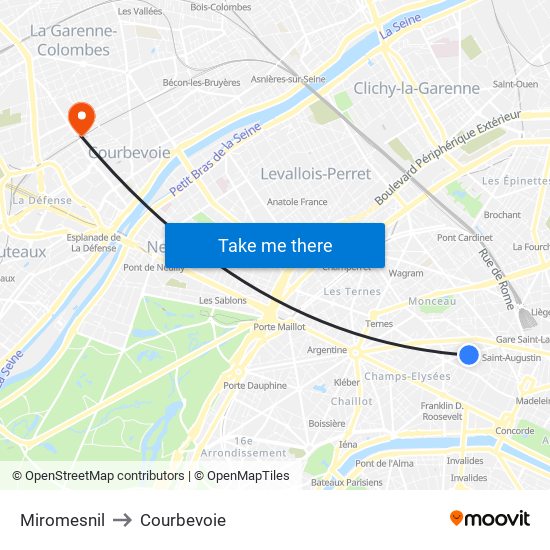 Miromesnil to Courbevoie map