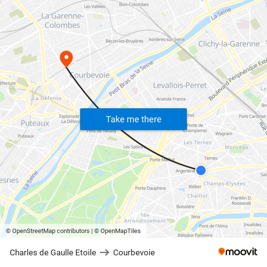 Charles de Gaulle Etoile to Courbevoie map
