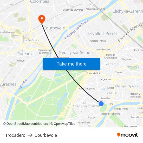 Trocadéro to Courbevoie map