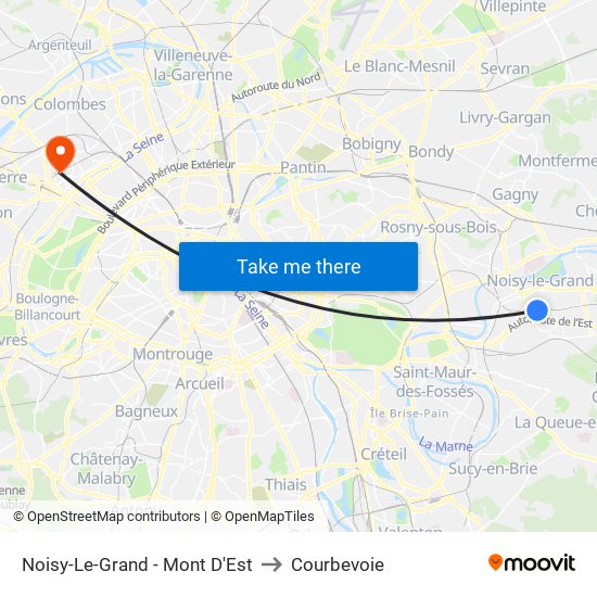 Noisy-Le-Grand - Mont D'Est to Courbevoie map
