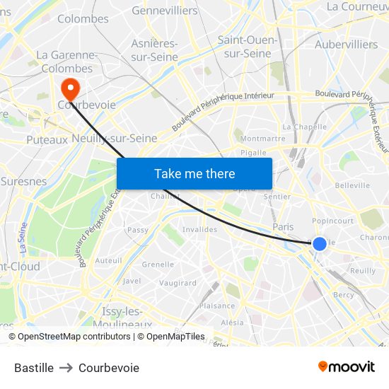 Bastille to Courbevoie map