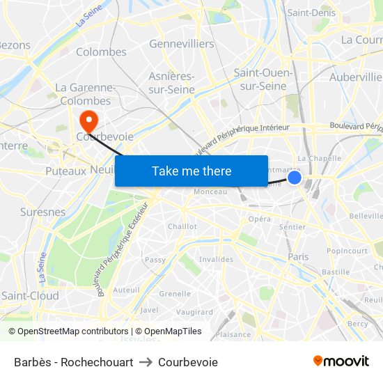 Barbès - Rochechouart to Courbevoie map