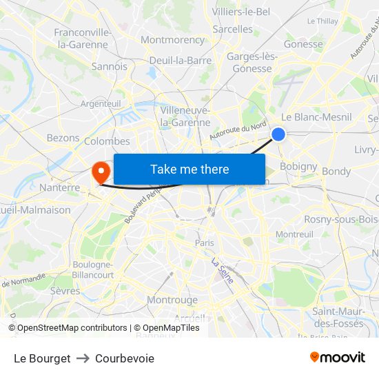 Le Bourget to Courbevoie map