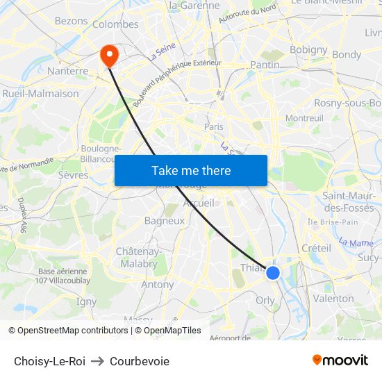 Choisy-Le-Roi to Courbevoie map
