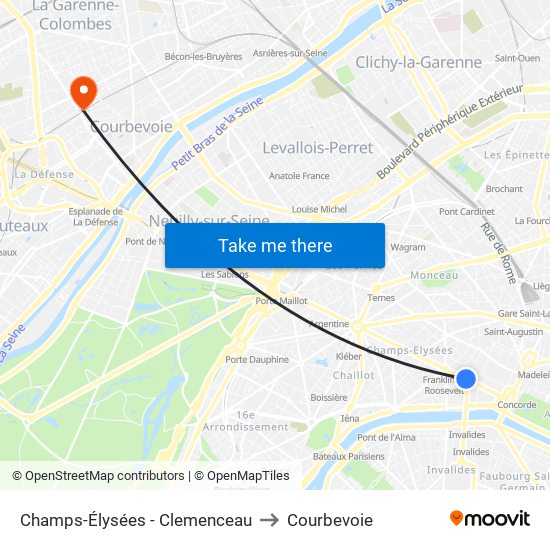 Champs-Élysées - Clemenceau to Courbevoie map