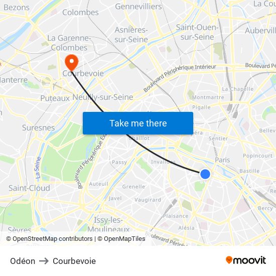 Odéon to Courbevoie map
