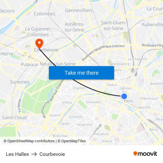 Les Halles to Courbevoie map