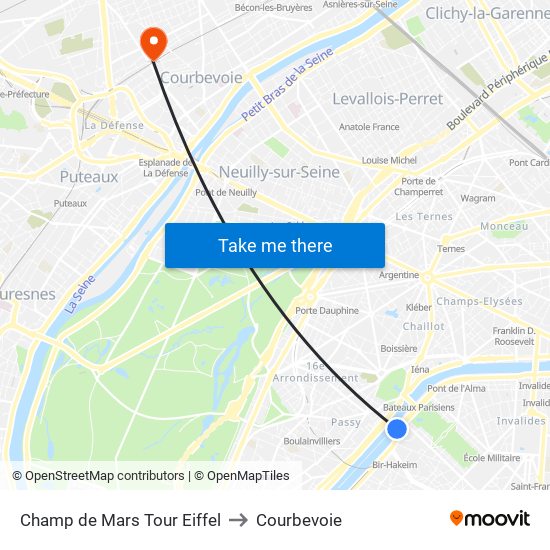 Champ de Mars Tour Eiffel to Courbevoie map