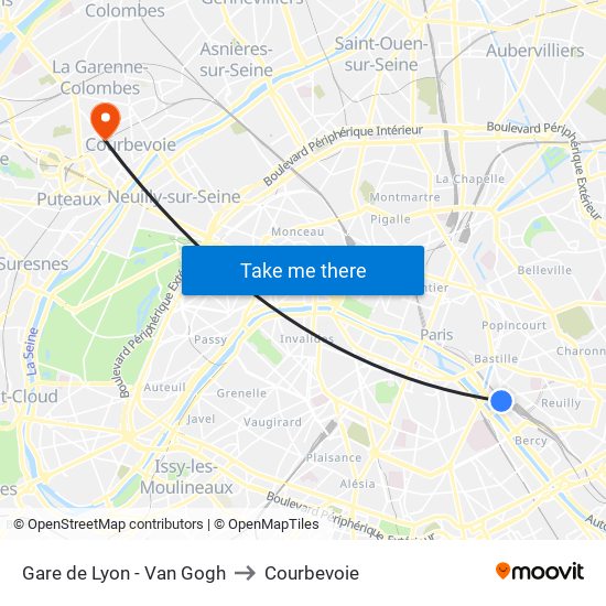 Gare de Lyon - Van Gogh to Courbevoie map