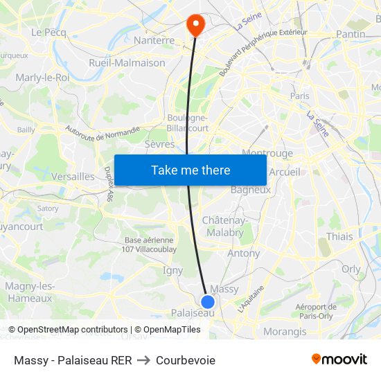 Massy - Palaiseau RER to Courbevoie map