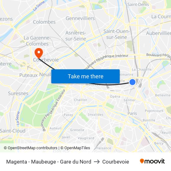 Magenta - Maubeuge - Gare du Nord to Courbevoie map