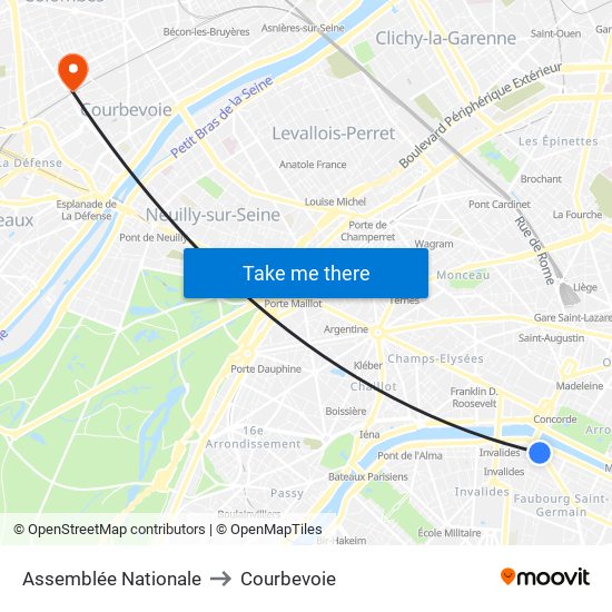 Assemblée Nationale to Courbevoie map