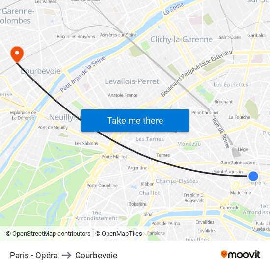 Paris - Opéra to Courbevoie map