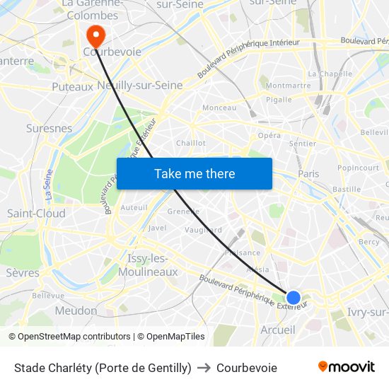 Stade Charléty (Porte de Gentilly) to Courbevoie map