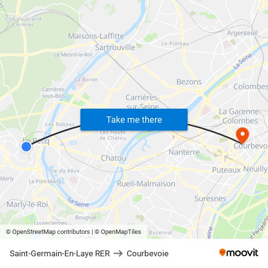 Saint-Germain-En-Laye RER to Courbevoie map