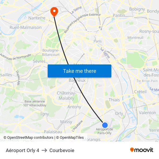 Aéroport Orly 4 to Courbevoie map