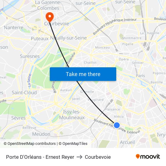 Porte D'Orléans - Ernest Reyer to Courbevoie map