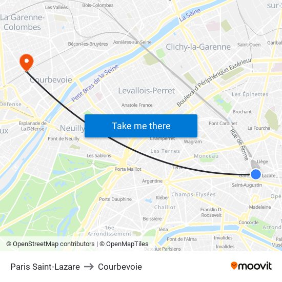 Paris Saint-Lazare to Courbevoie map