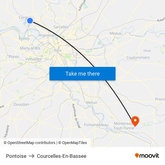 Pontoise to Courcelles-En-Bassee map