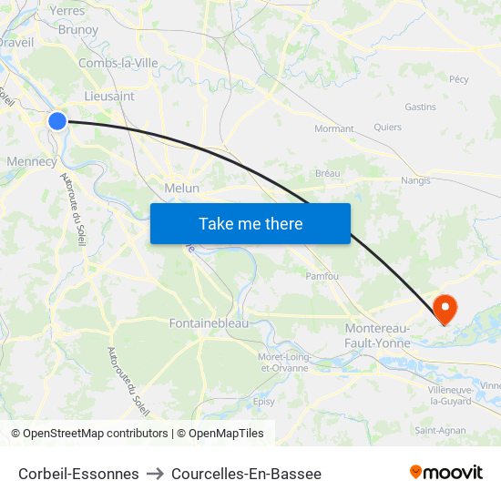 Corbeil-Essonnes to Courcelles-En-Bassee map