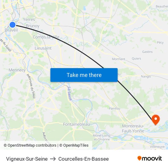 Vigneux-Sur-Seine to Courcelles-En-Bassee map