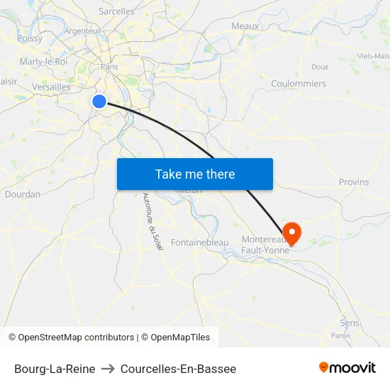 Bourg-La-Reine to Courcelles-En-Bassee map