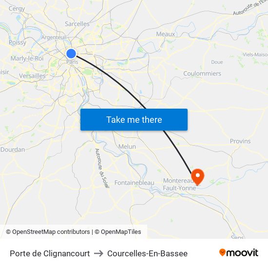 Porte de Clignancourt to Courcelles-En-Bassee map