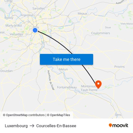 Luxembourg to Courcelles-En-Bassee map