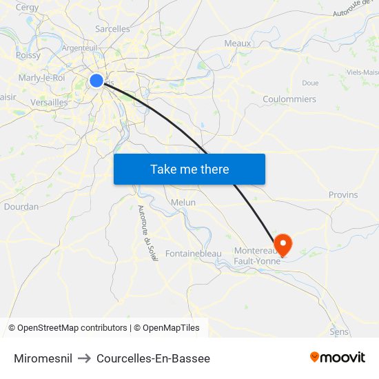 Miromesnil to Courcelles-En-Bassee map
