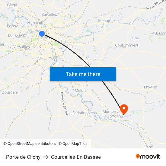 Porte de Clichy to Courcelles-En-Bassee map
