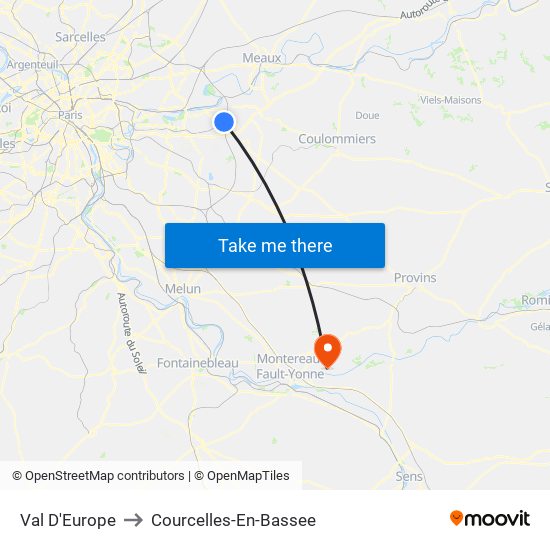 Val D'Europe to Courcelles-En-Bassee map