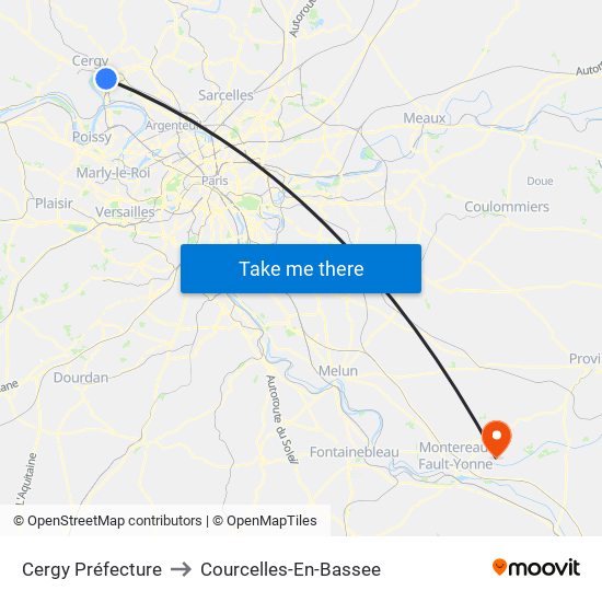 Cergy Préfecture to Courcelles-En-Bassee map