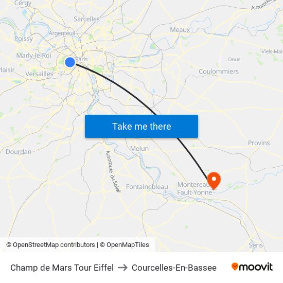 Champ de Mars Tour Eiffel to Courcelles-En-Bassee map