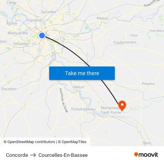 Concorde to Courcelles-En-Bassee map