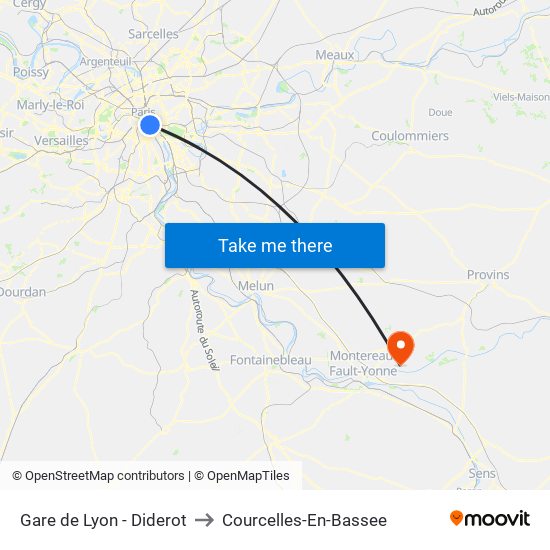 Gare de Lyon - Diderot to Courcelles-En-Bassee map