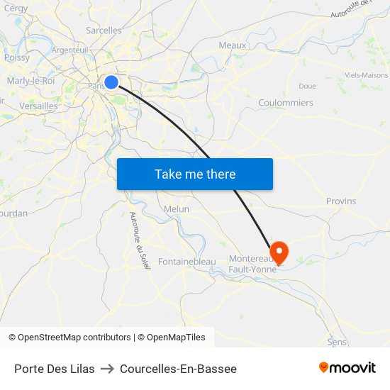 Porte Des Lilas to Courcelles-En-Bassee map