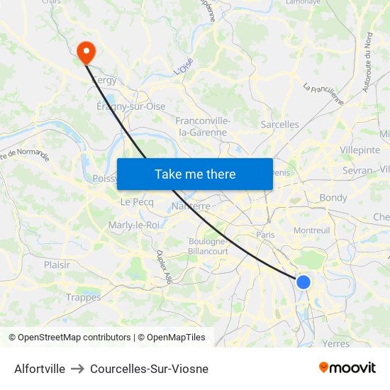 Alfortville to Courcelles-Sur-Viosne map