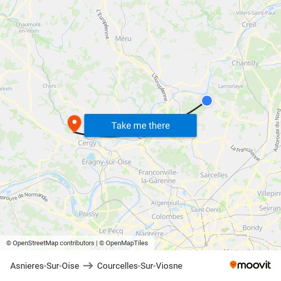 Asnieres-Sur-Oise to Courcelles-Sur-Viosne map