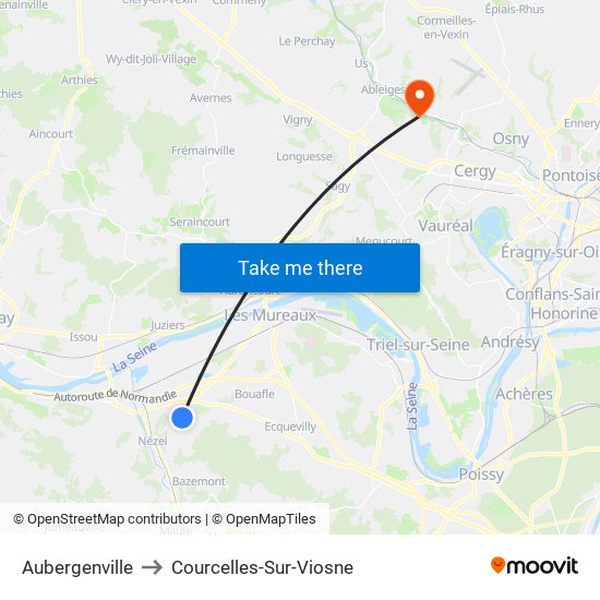 Aubergenville to Courcelles-Sur-Viosne map