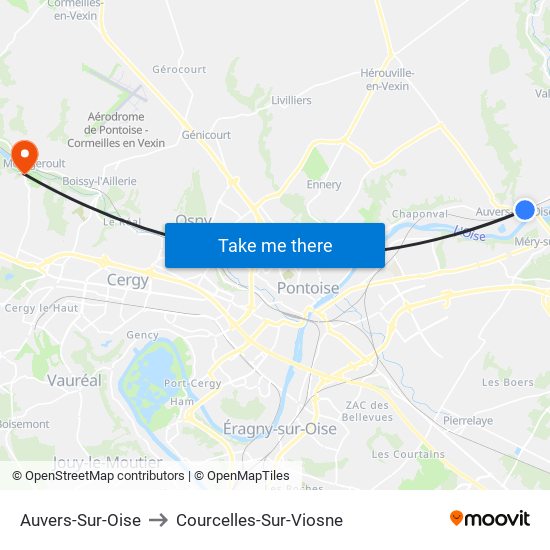 Auvers-Sur-Oise to Courcelles-Sur-Viosne map
