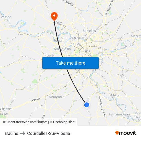 Baulne to Courcelles-Sur-Viosne map