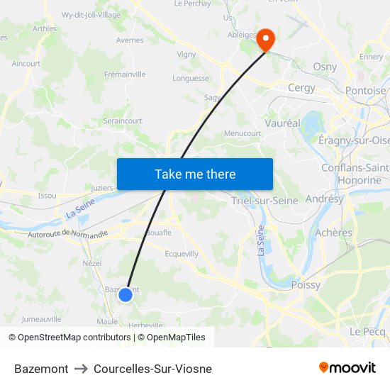 Bazemont to Courcelles-Sur-Viosne map