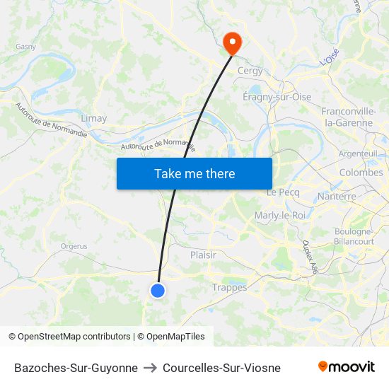 Bazoches-Sur-Guyonne to Courcelles-Sur-Viosne map