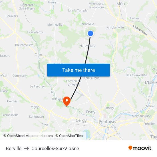 Berville to Courcelles-Sur-Viosne map