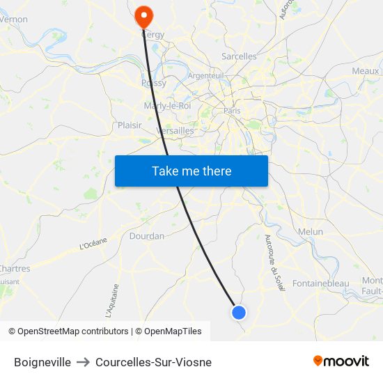 Boigneville to Courcelles-Sur-Viosne map