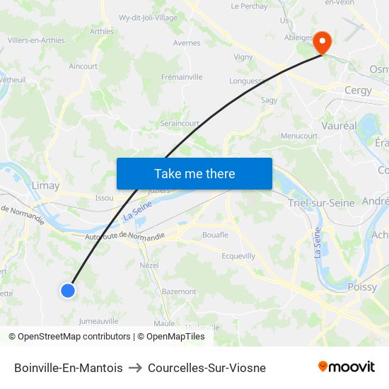Boinville-En-Mantois to Courcelles-Sur-Viosne map