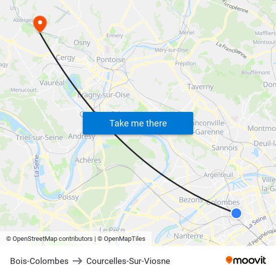 Bois-Colombes to Courcelles-Sur-Viosne map